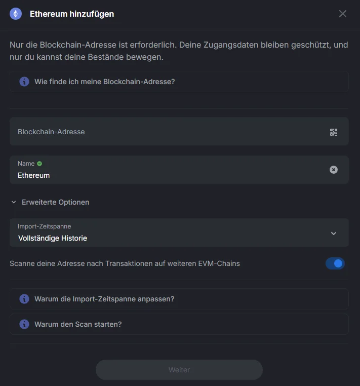 Blockpit EVM-Import: Optionaler Import aller EVM-kompatiblen Chains