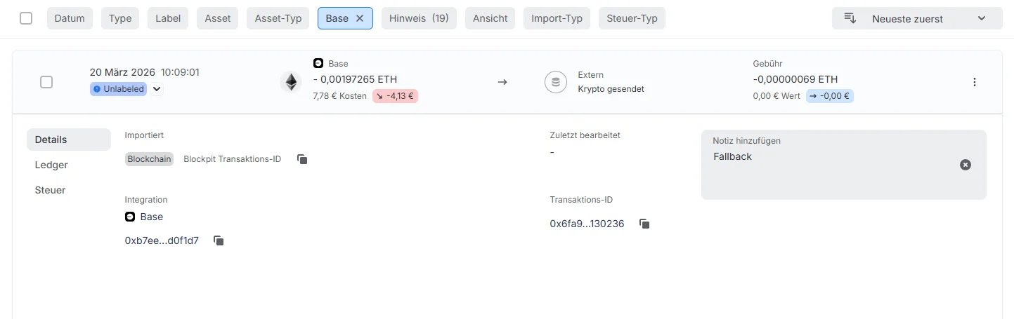 Blockpit: Direkter Klick auf TX-Hash öffnet den Blockchain-Explorer